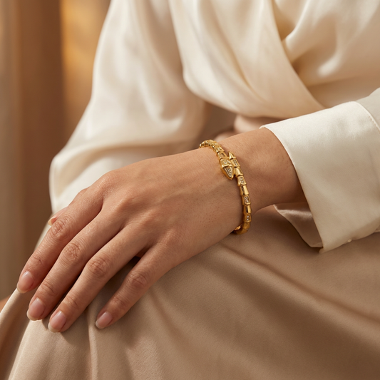 Jaguar Serpent Gold Bangle (Free Size)