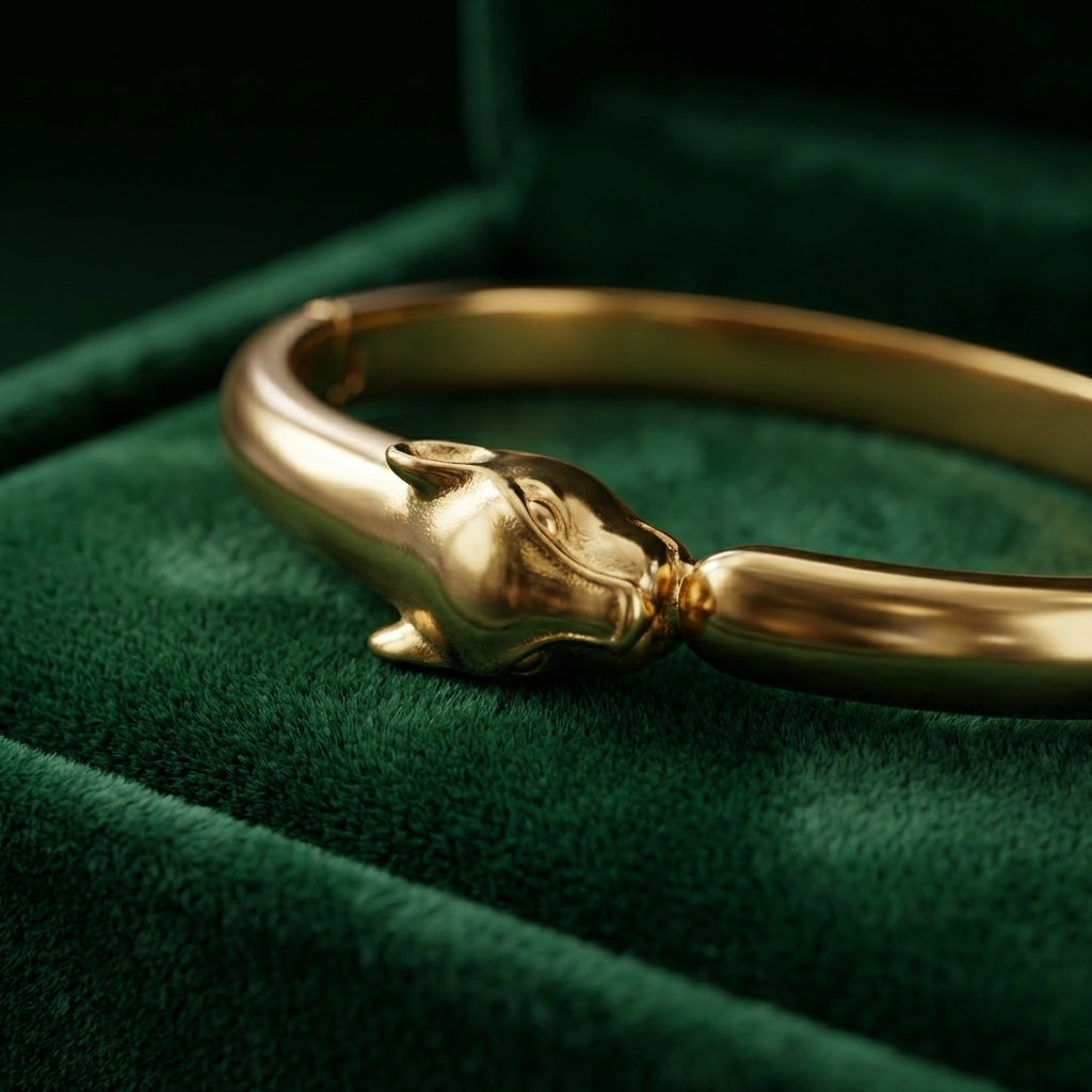 Golden Jaguar Head Bangle (Free Size)