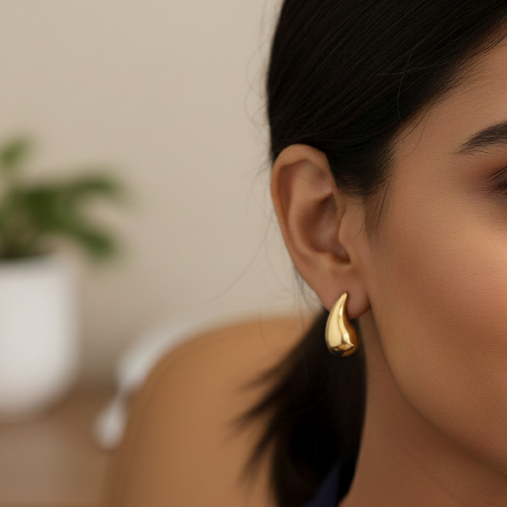 Golden Teardrop Stud Earrings