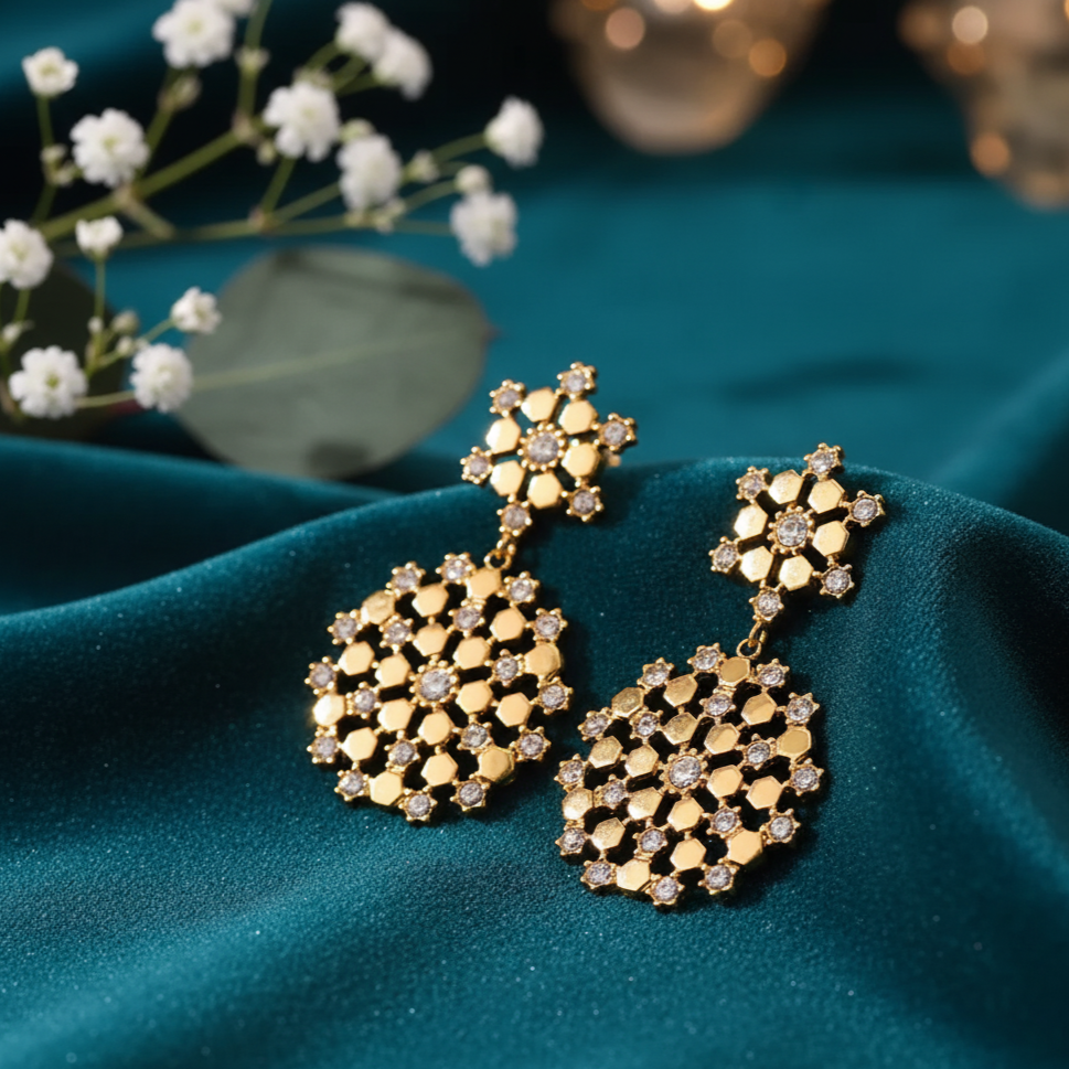 Golden Snowflake Drop Earrings