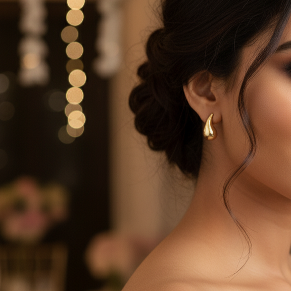 Golden Teardrop Stud Earrings