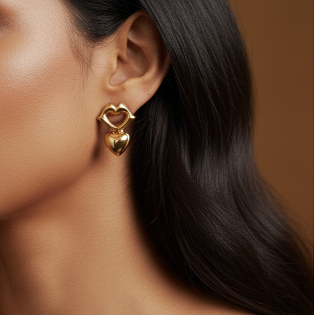 Golden Heart Lip Earrings