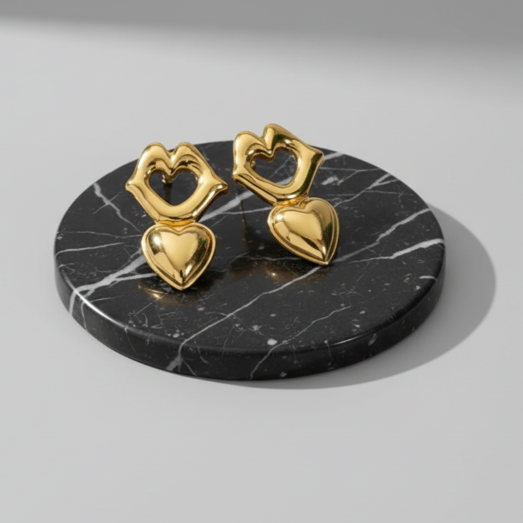 Golden Heart Lip Earrings