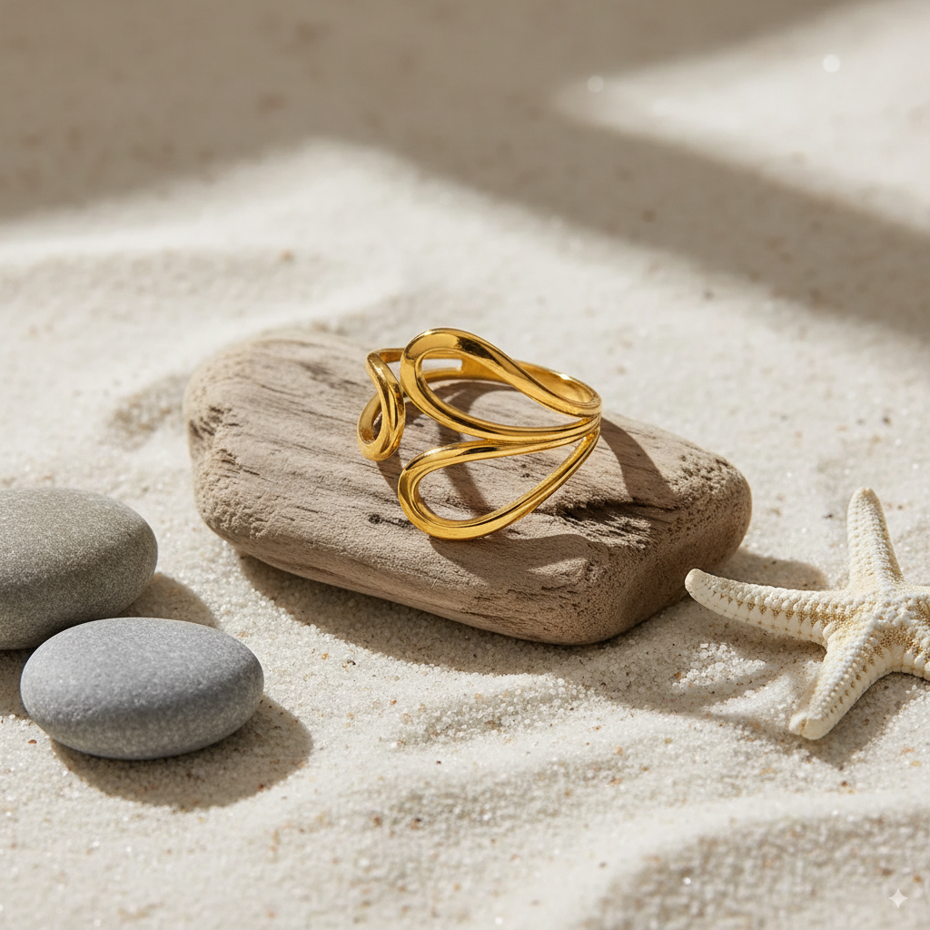 Geometric Wave Open Ring