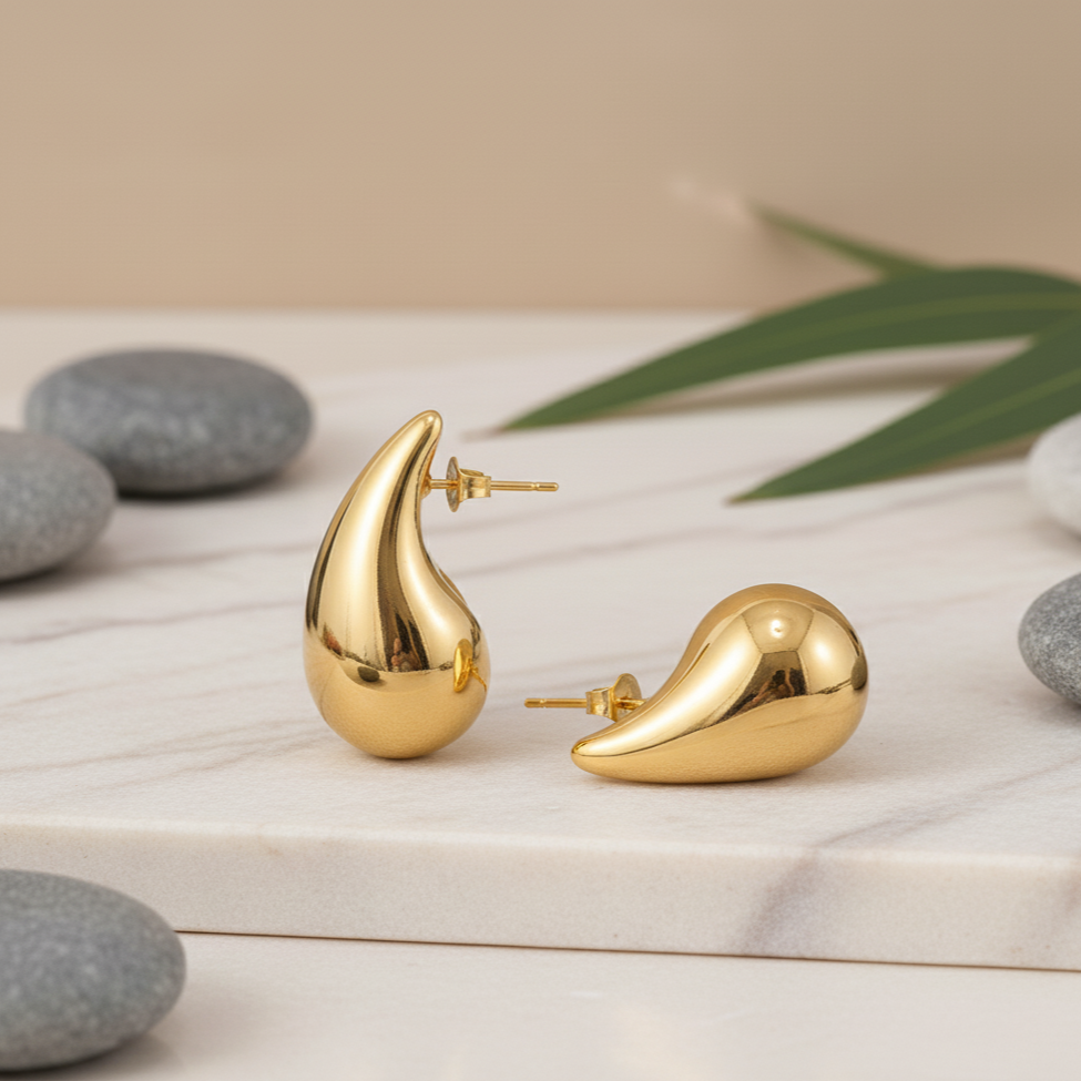 Golden Teardrop Stud Earrings