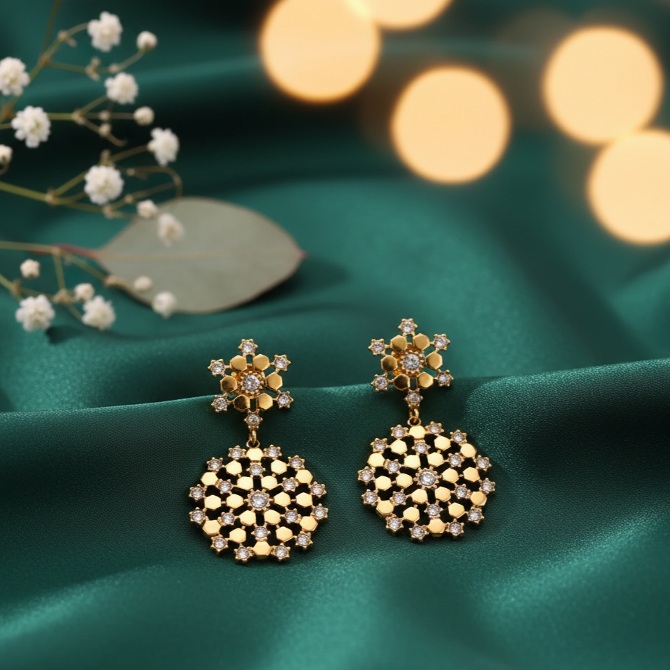 Golden Snowflake Drop Earrings