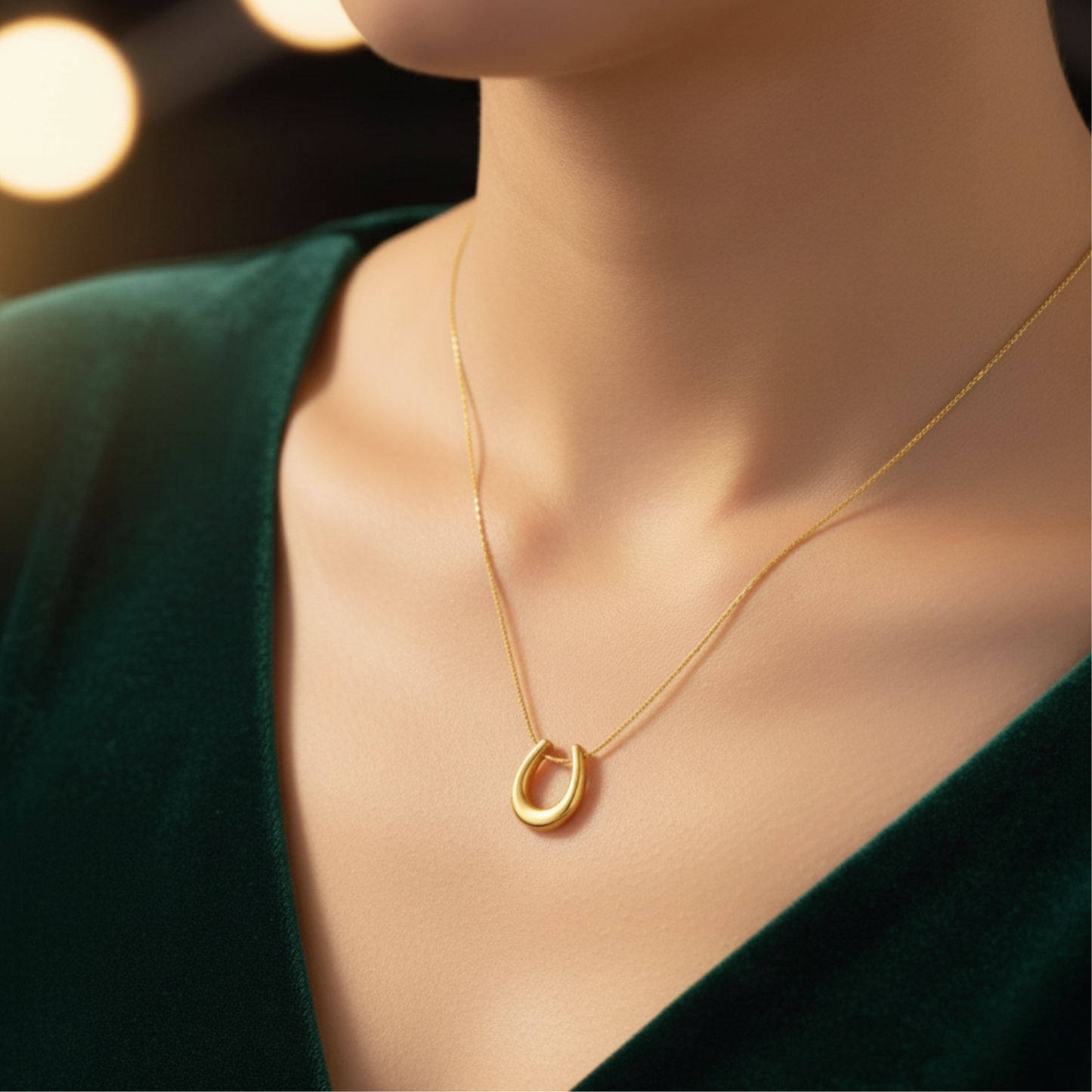 Golden U Shape Pendant Necklace