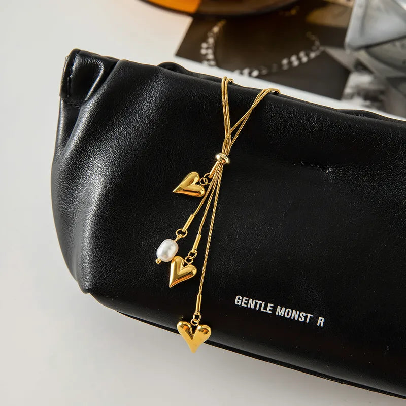 Golden Heart Pearl Necklace