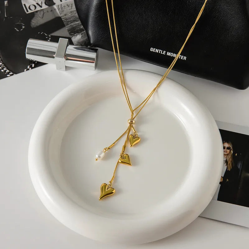 Golden Heart Pearl Necklace