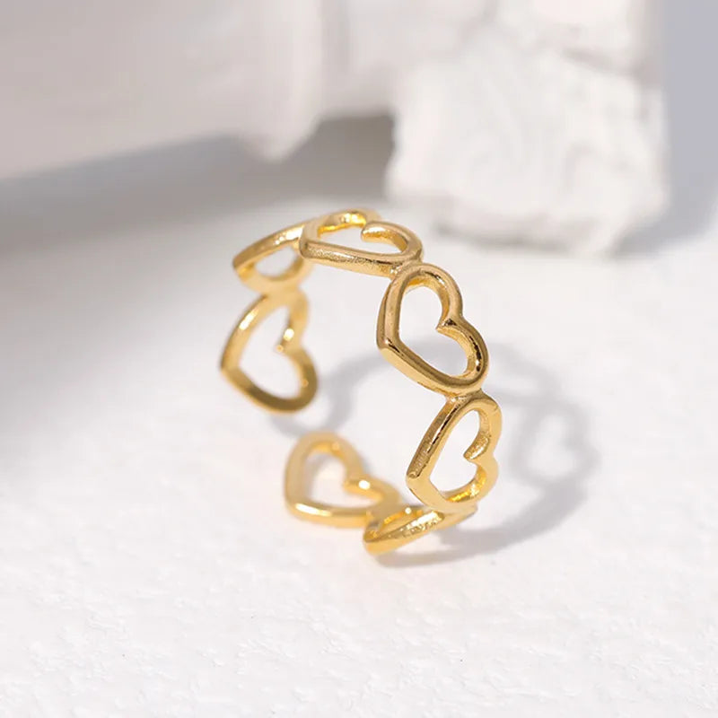 Golden Linked Heart Ring