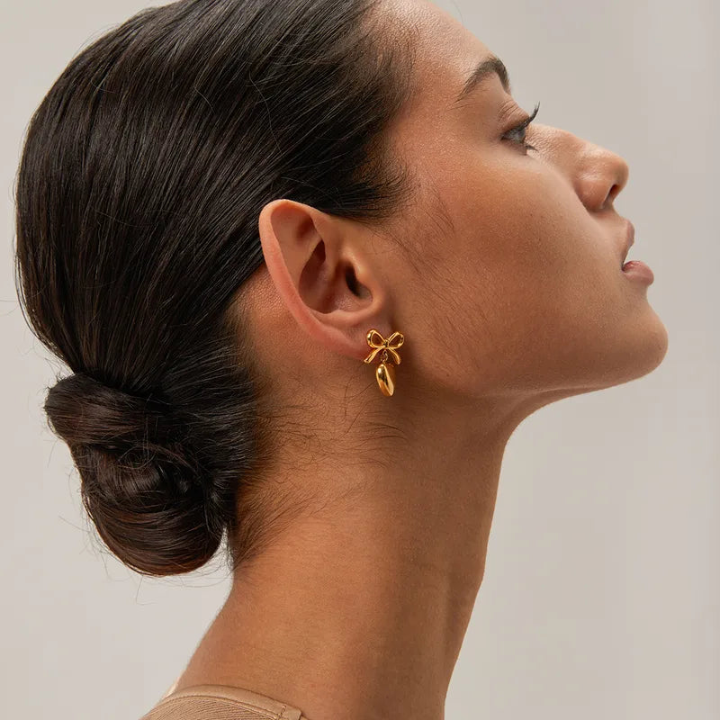 Golden Heart Bow Earrings