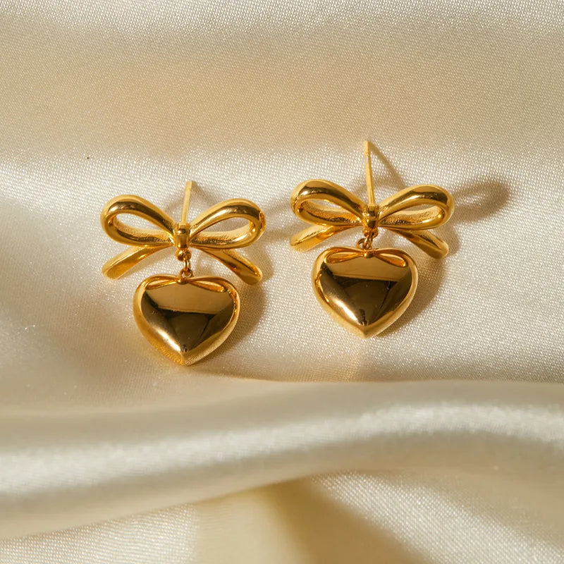 Golden Heart Bow Earrings
