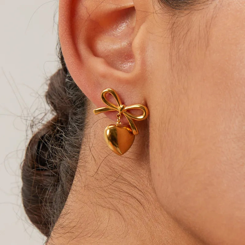 Golden Heart Bow Earrings