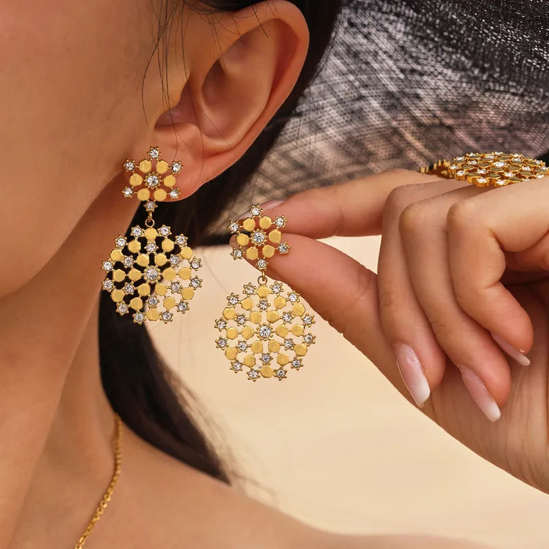 Golden Snowflake Drop Earrings