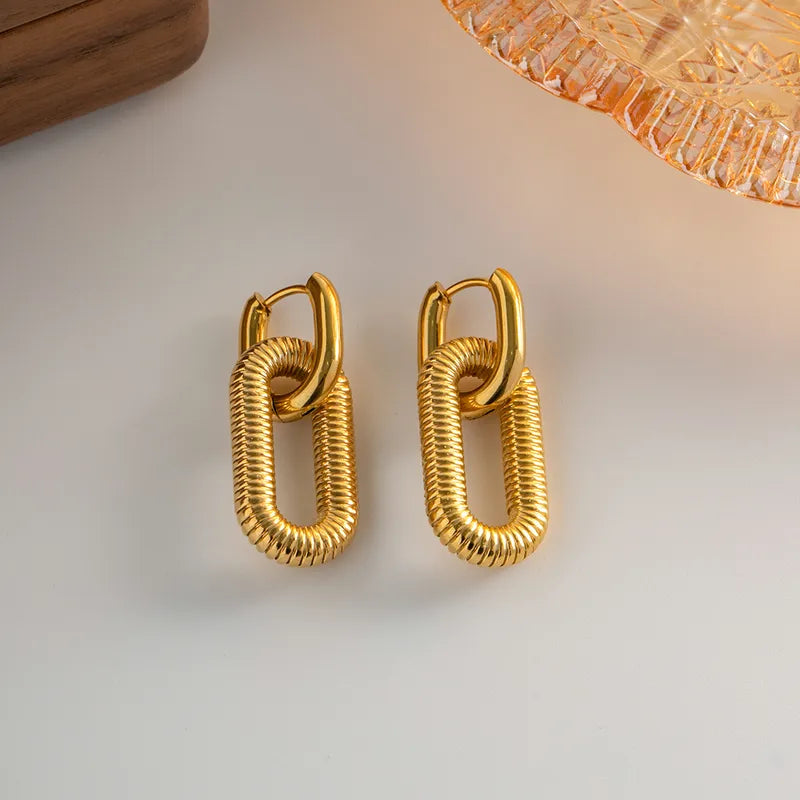 Golden Oval Drop Earrings