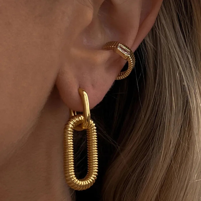 Golden Oval Drop Earrings