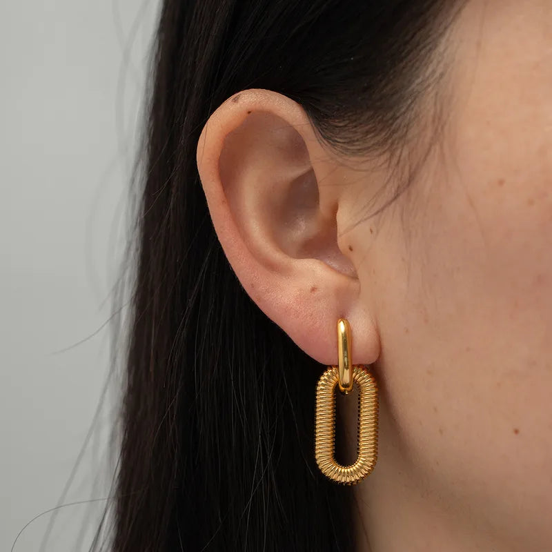 Golden Oval Drop Earrings