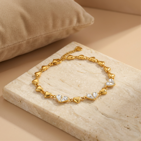 Golden Heartline Charm Bracelet (Free Size)