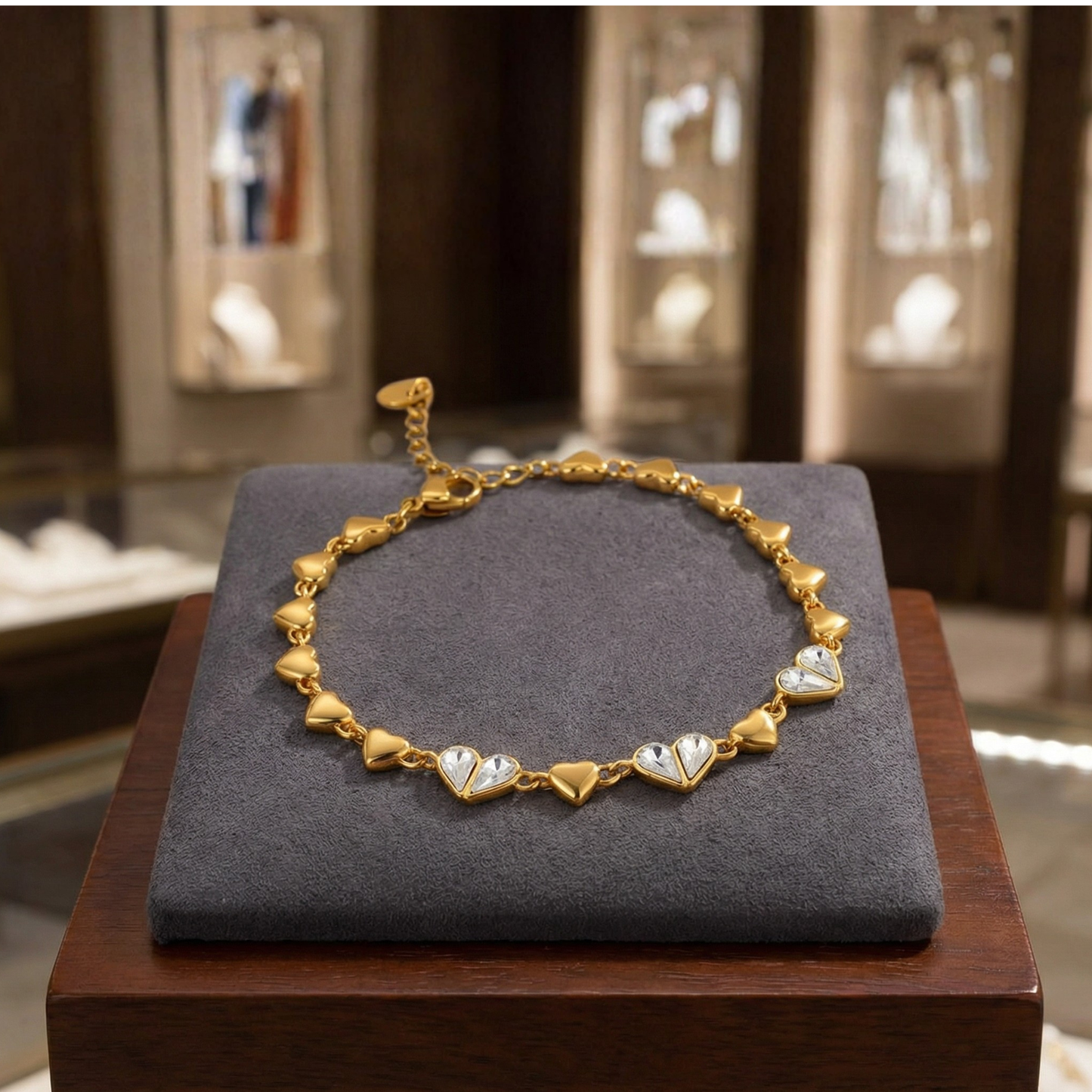 Golden Heartline Charm Bracelet (Free Size)