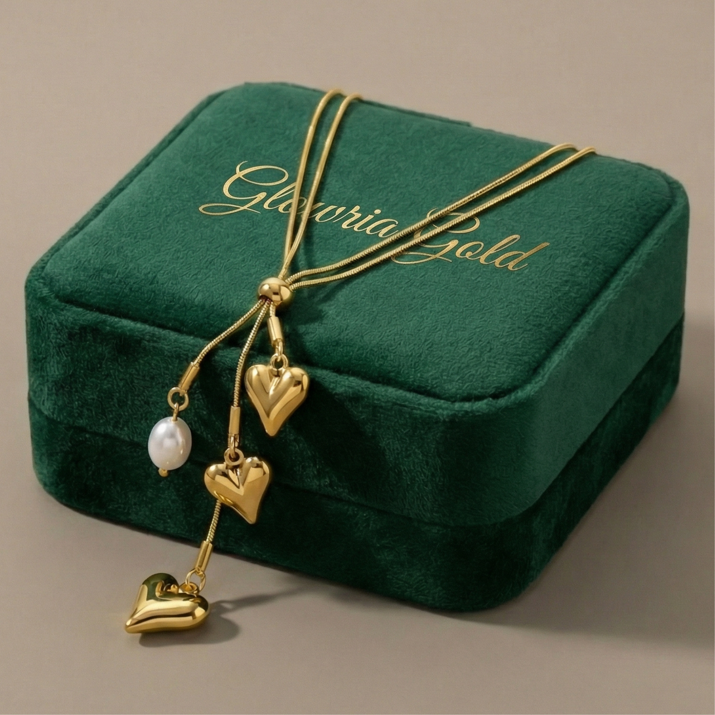 Golden Heart Pearl Necklace