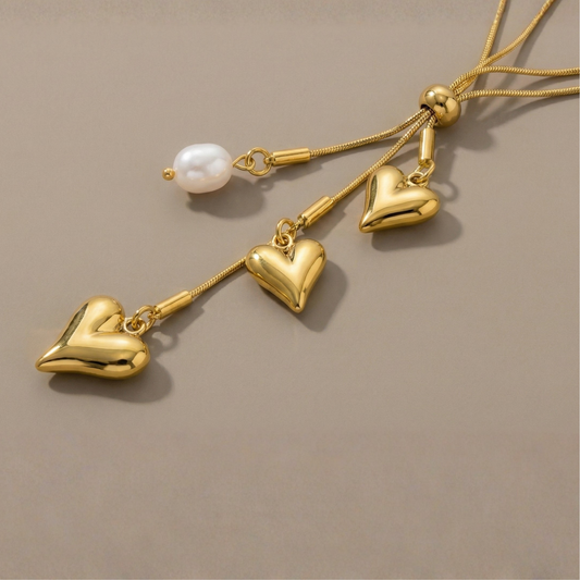 Golden Heart Pearl Necklace