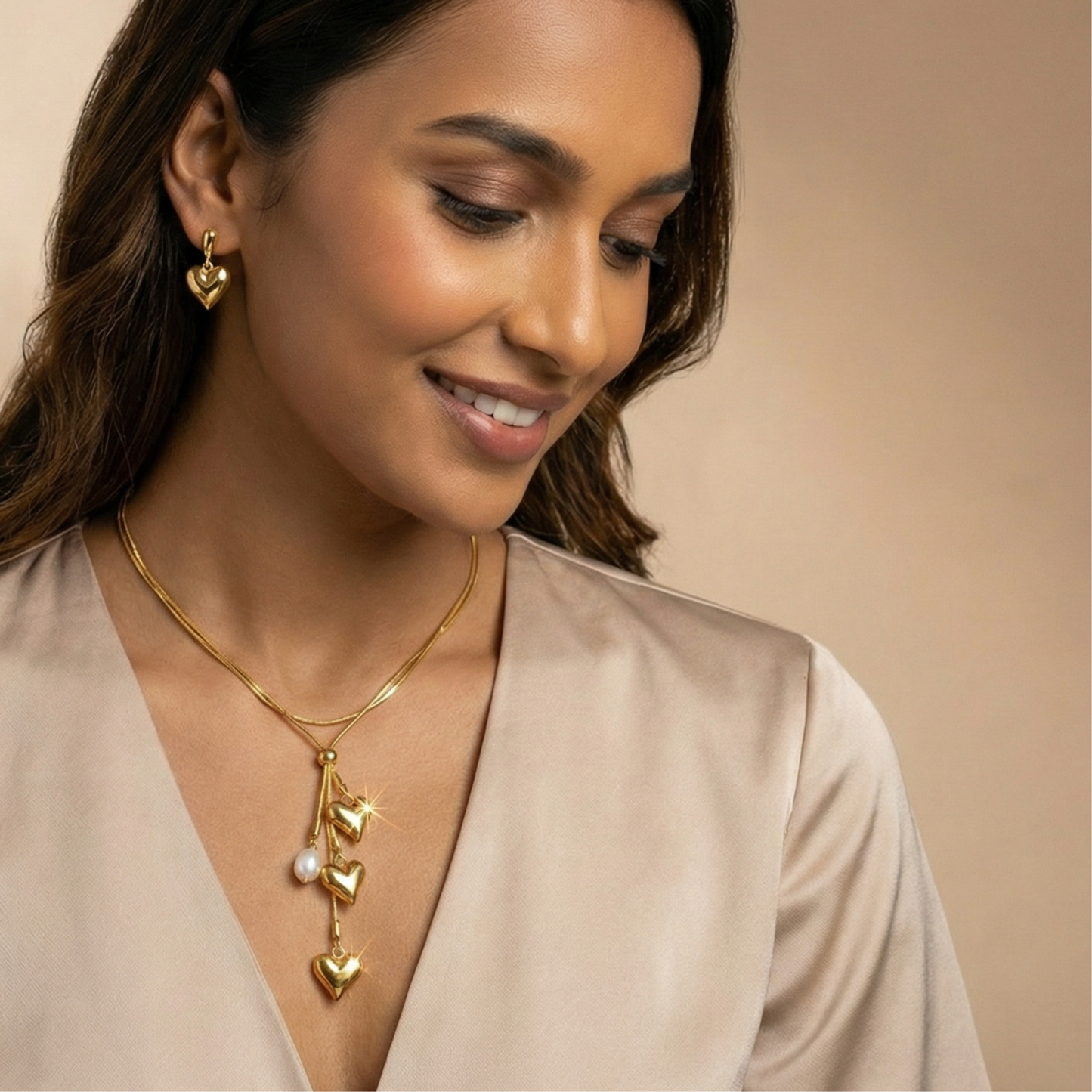 Golden Heart Pearl Necklace