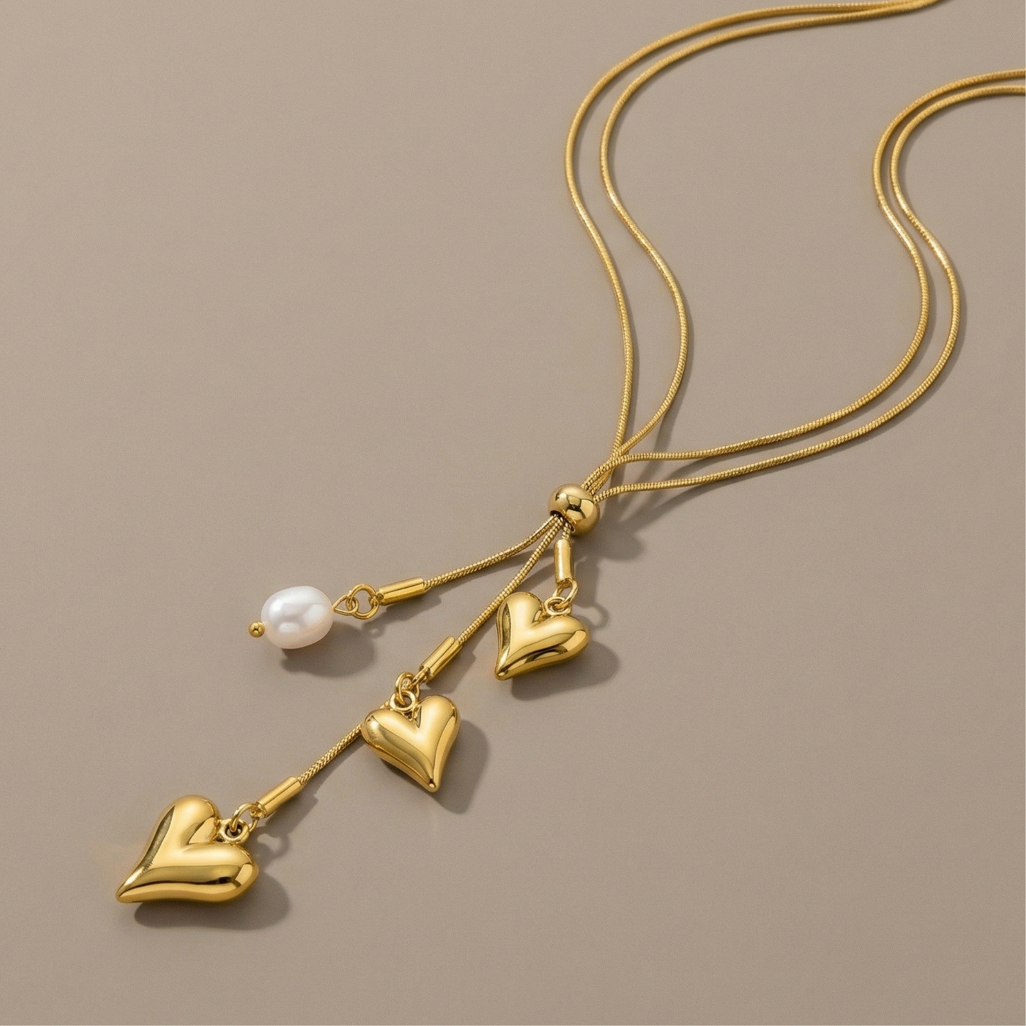 Golden Heart Pearl Necklace