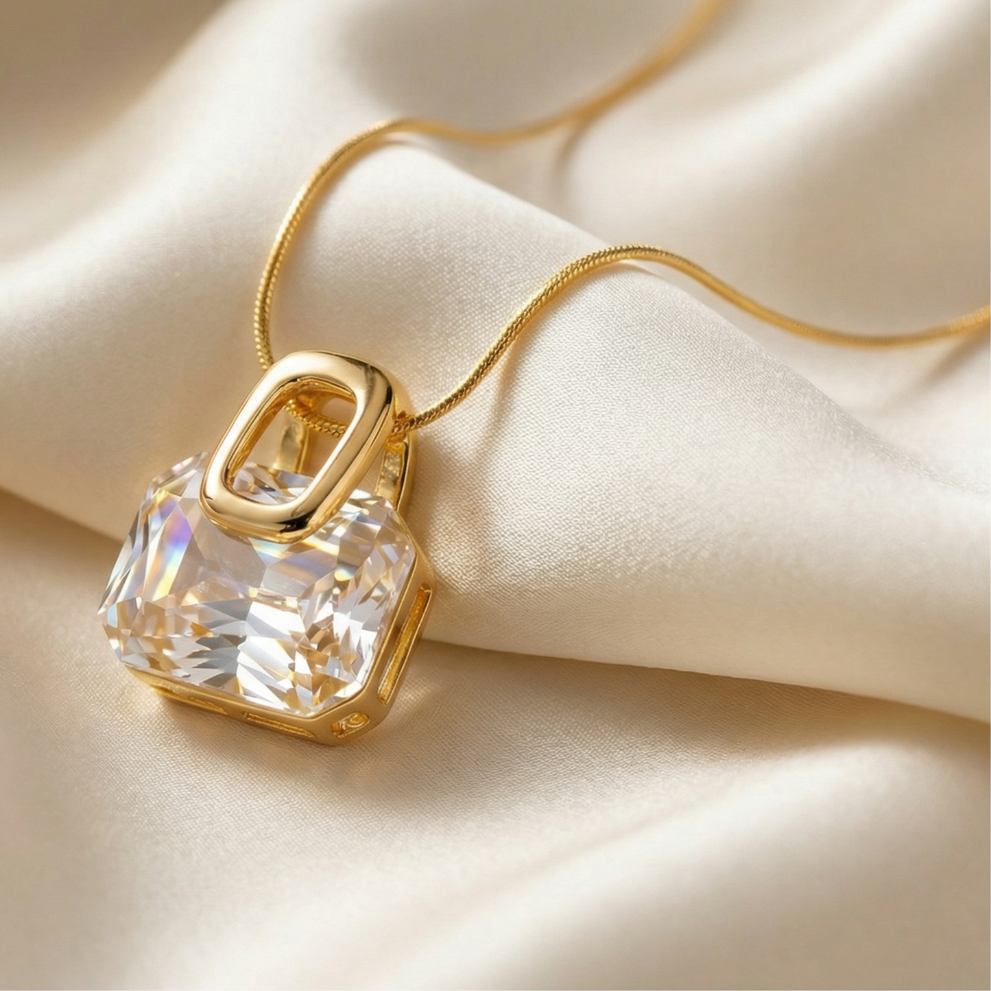 Golden Crystal Cube Necklace