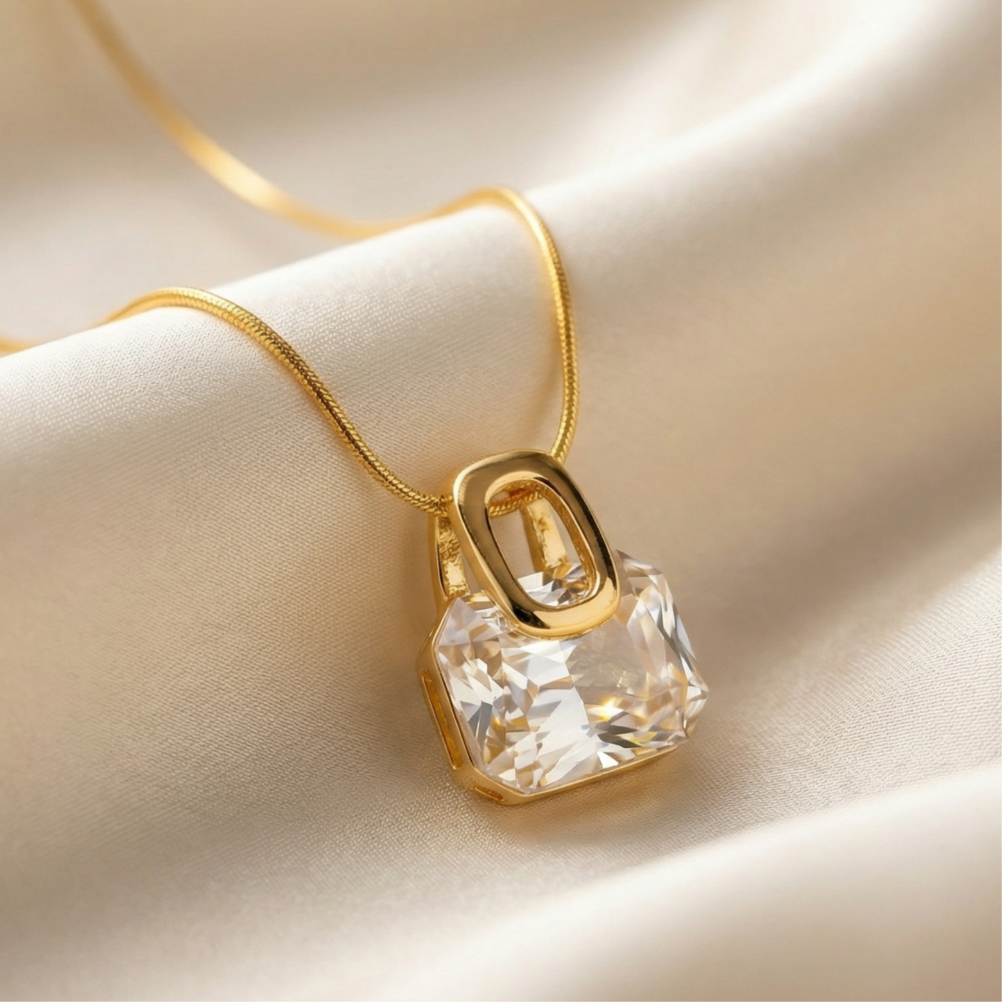 Golden Crystal Cube Necklace
