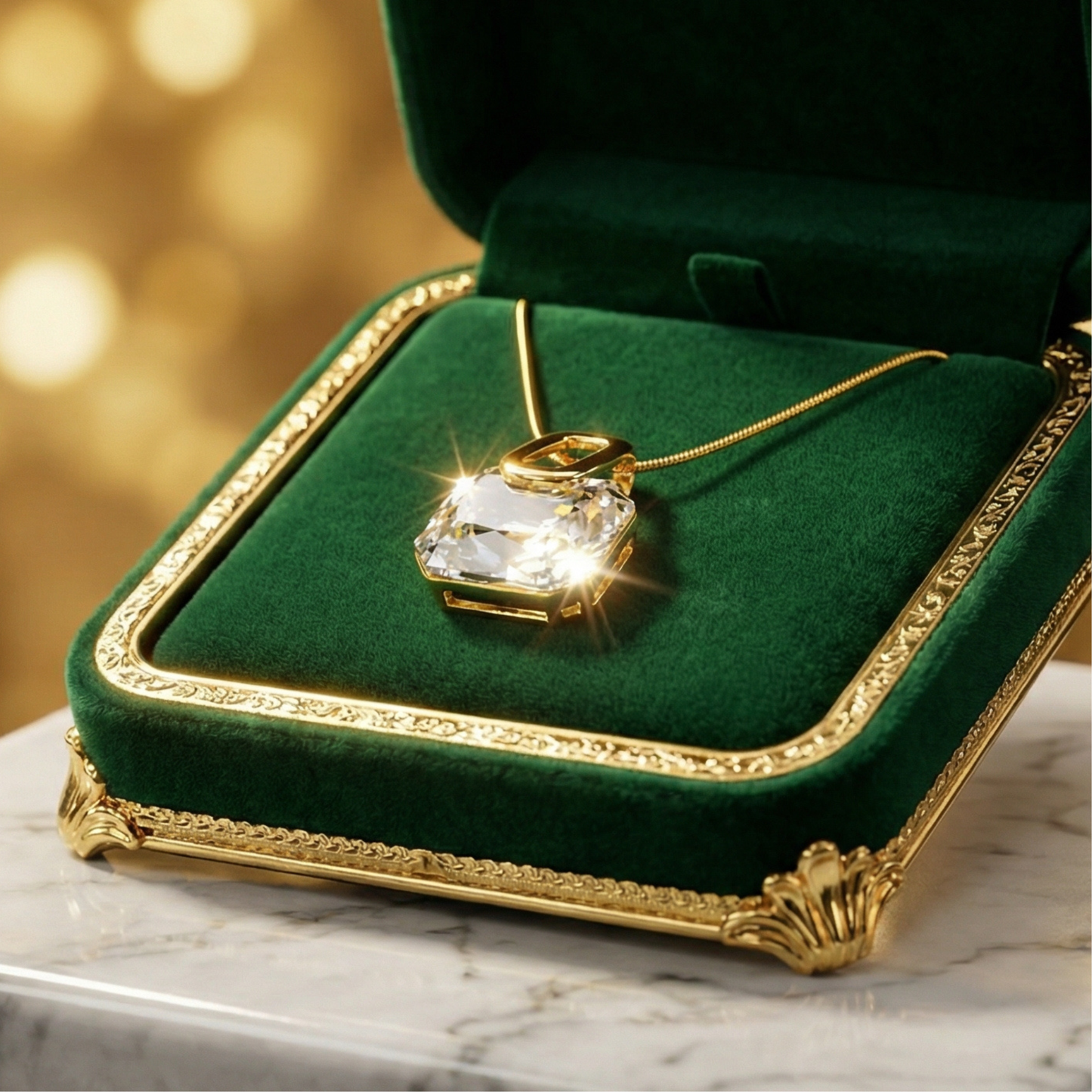 Golden Crystal Cube Necklace