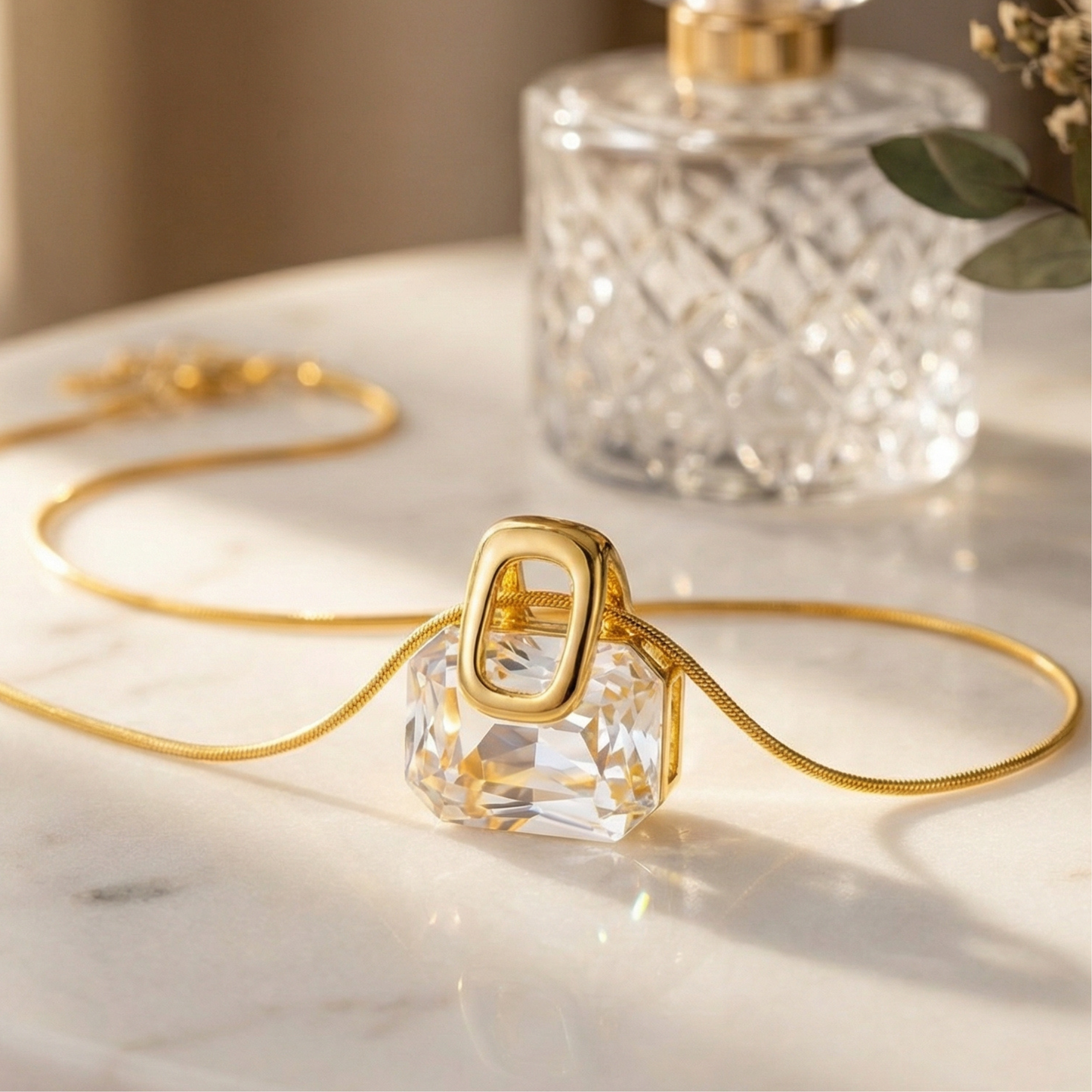 Golden Crystal Cube Necklace