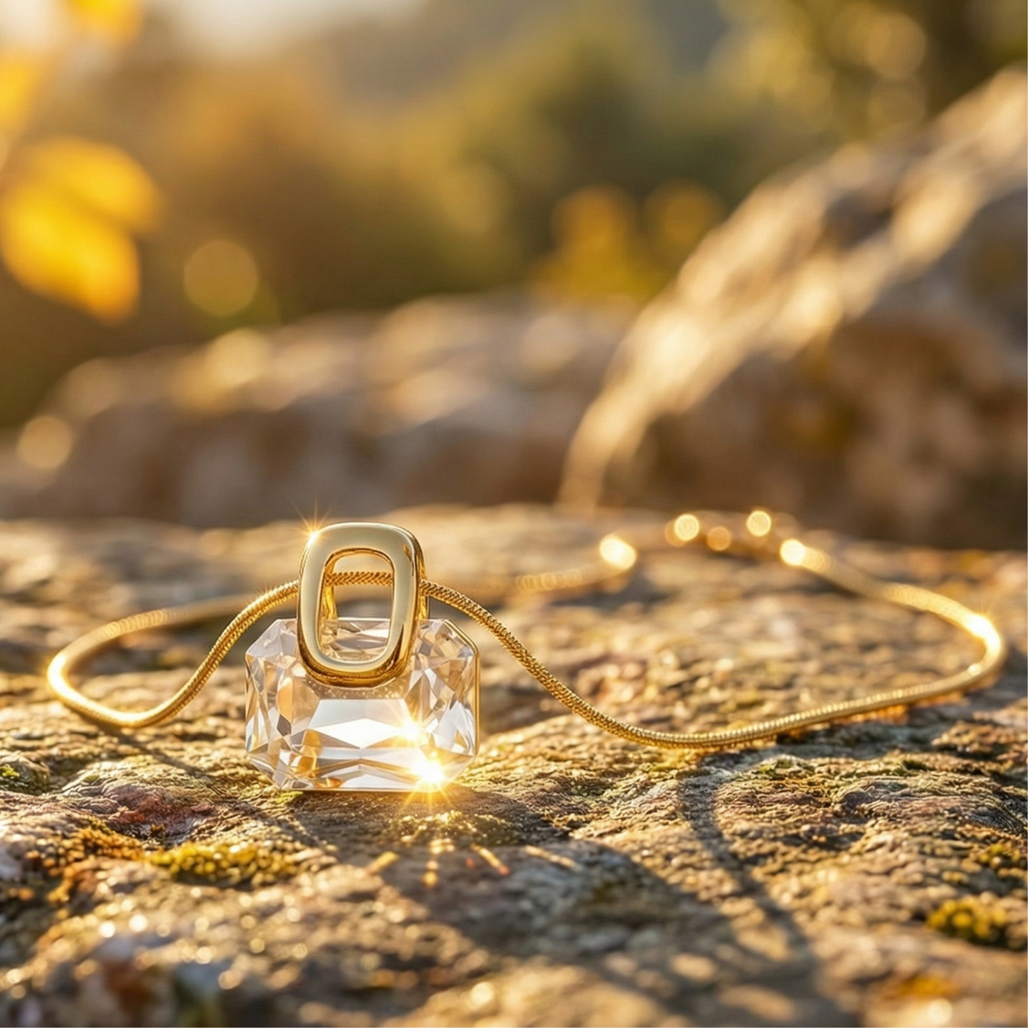 Golden Crystal Cube Necklace