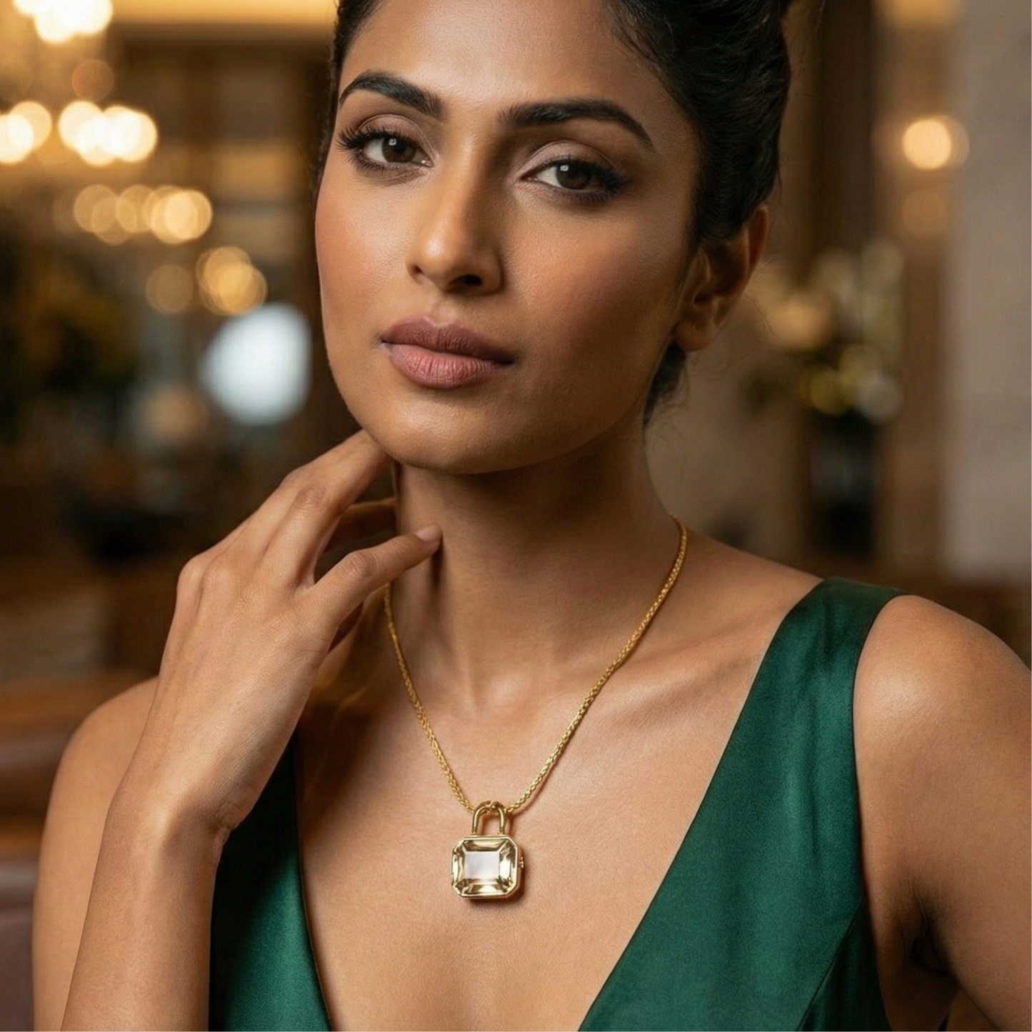 Golden Crystal Cube Necklace