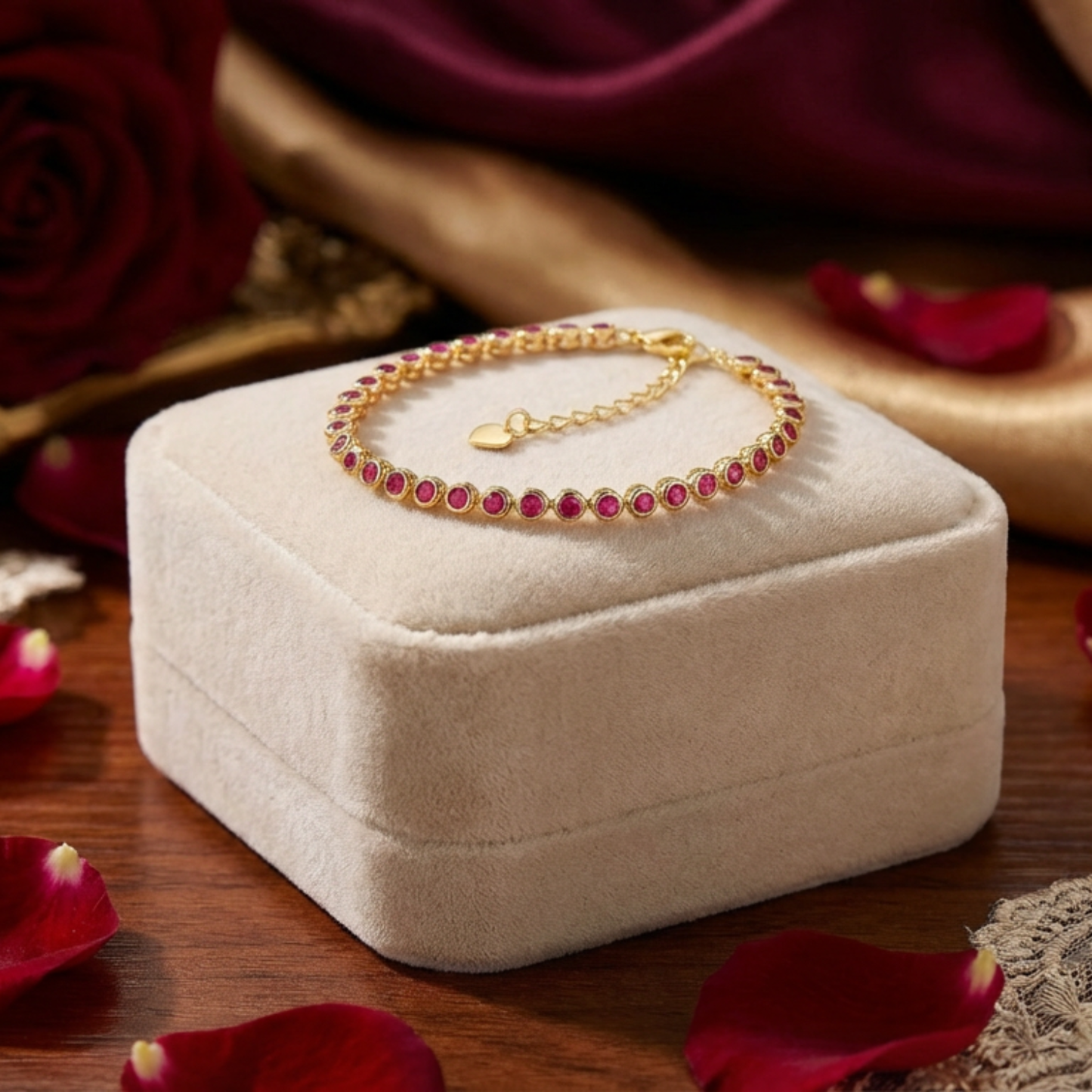 Golden Heart Charm Bracelet (Free Size)