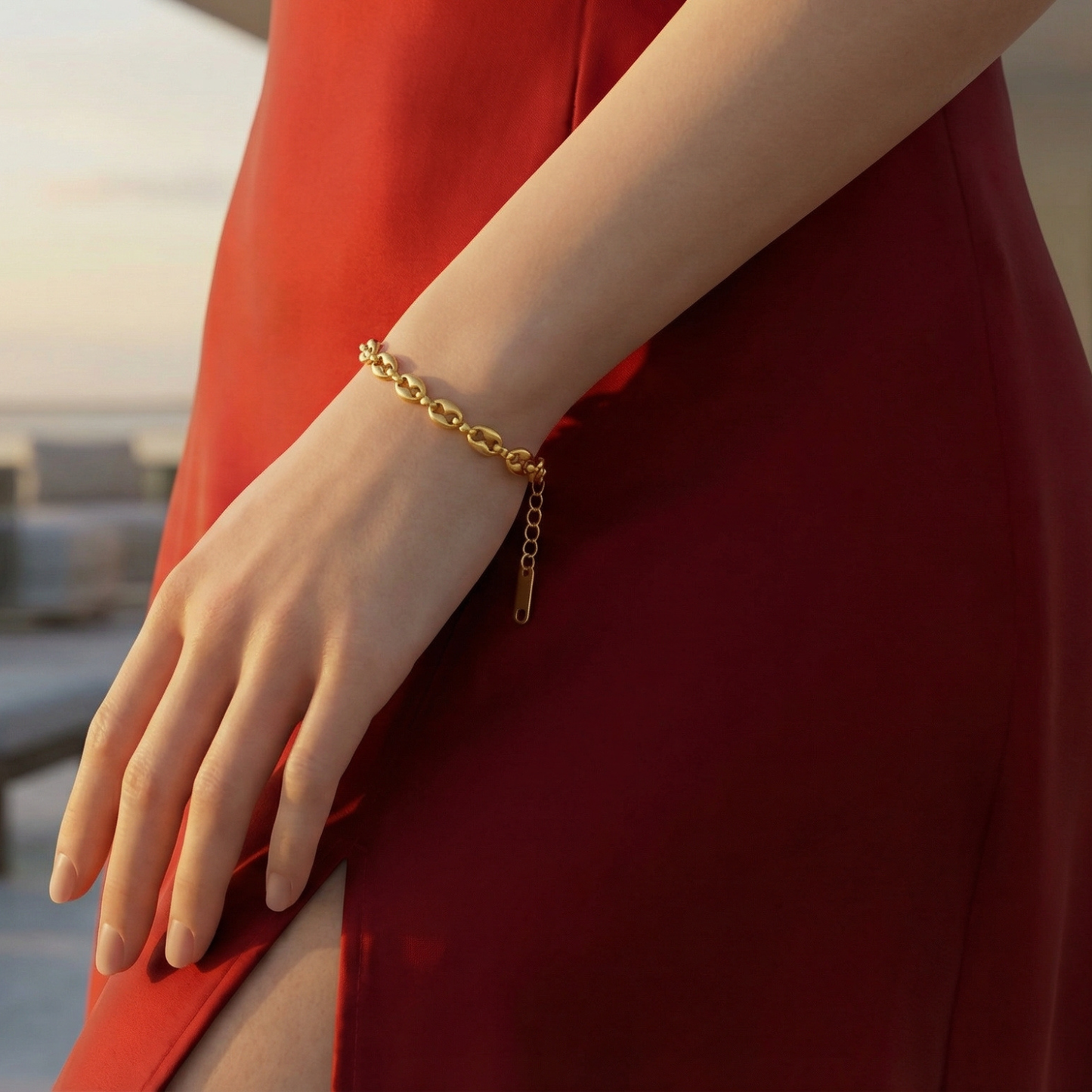 Golden Link Chain Bracelet (Free Size)