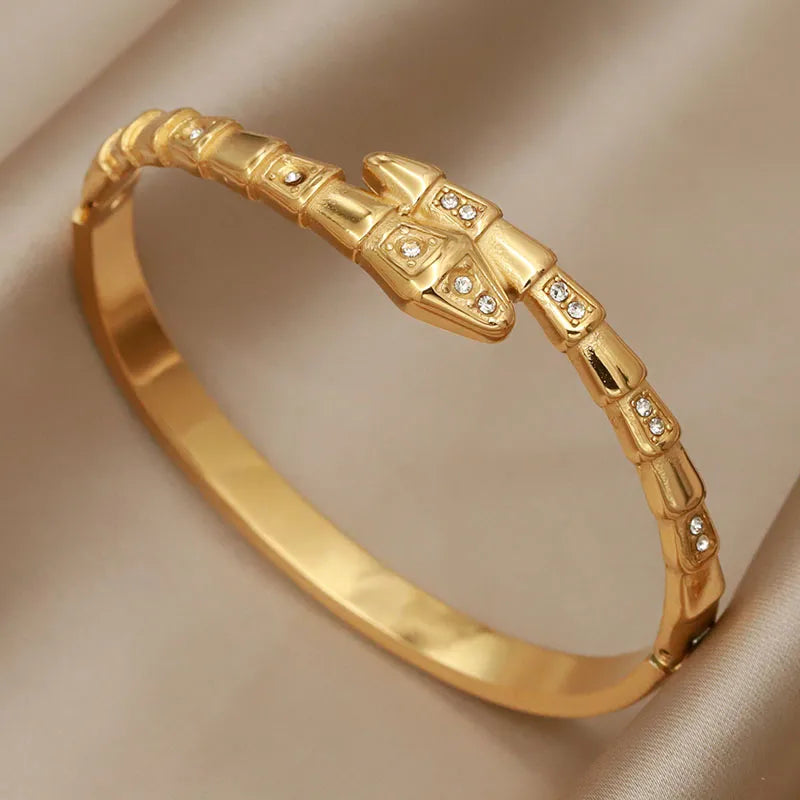 Jaguar Serpent Gold Bangle (Free Size)