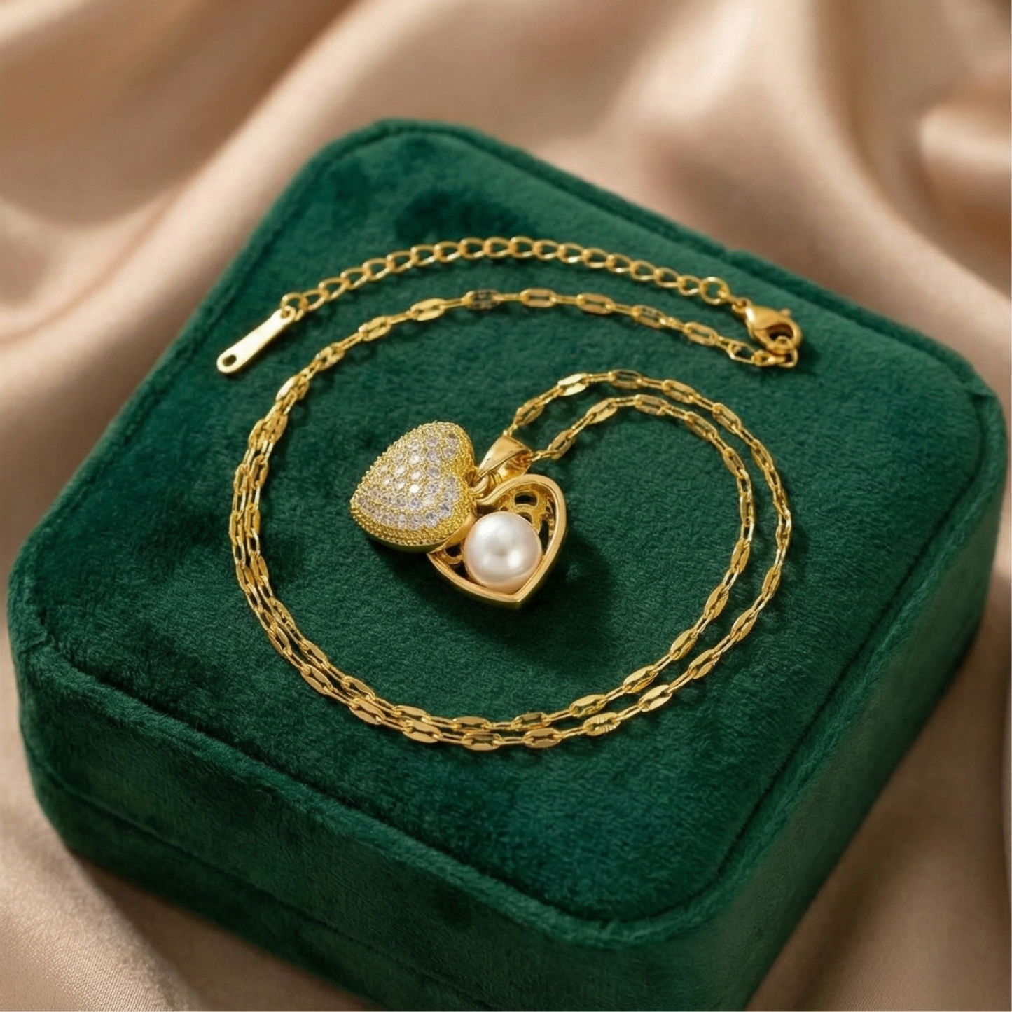 Golden Pearl Heart Locket