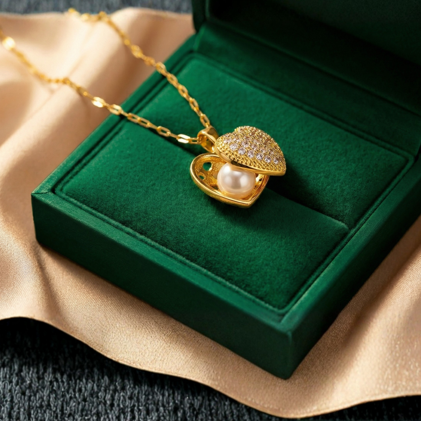 Golden Pearl Heart Locket