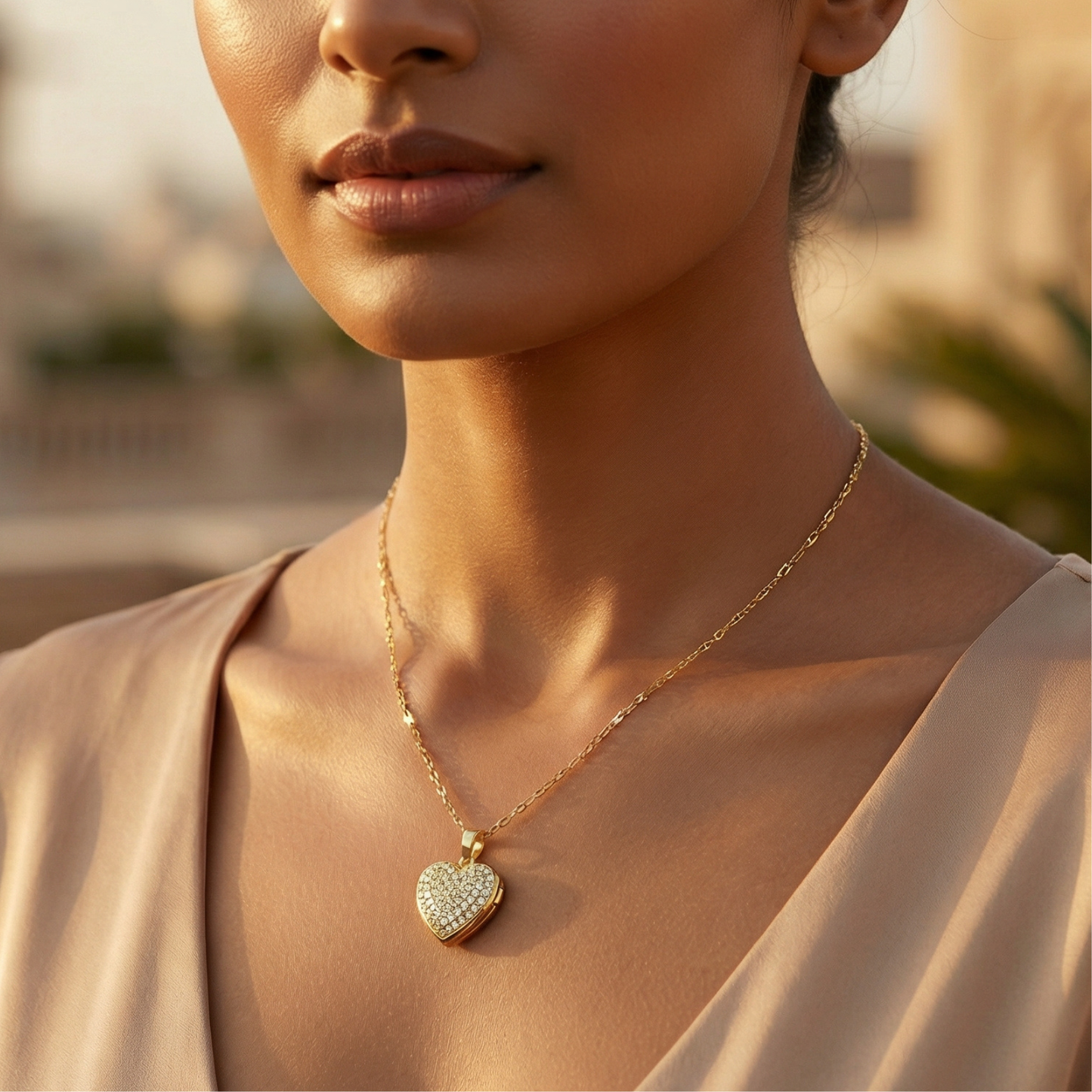 Golden Pearl Heart Locket