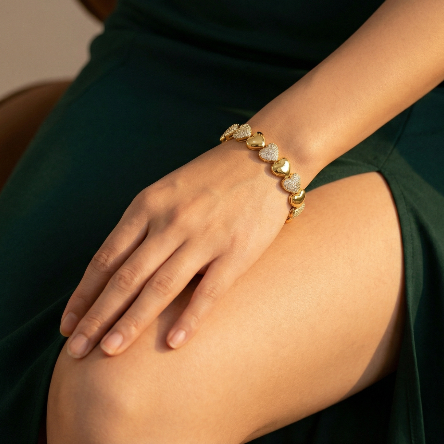 Golden Heart Heritage Bracelet (Free Size)