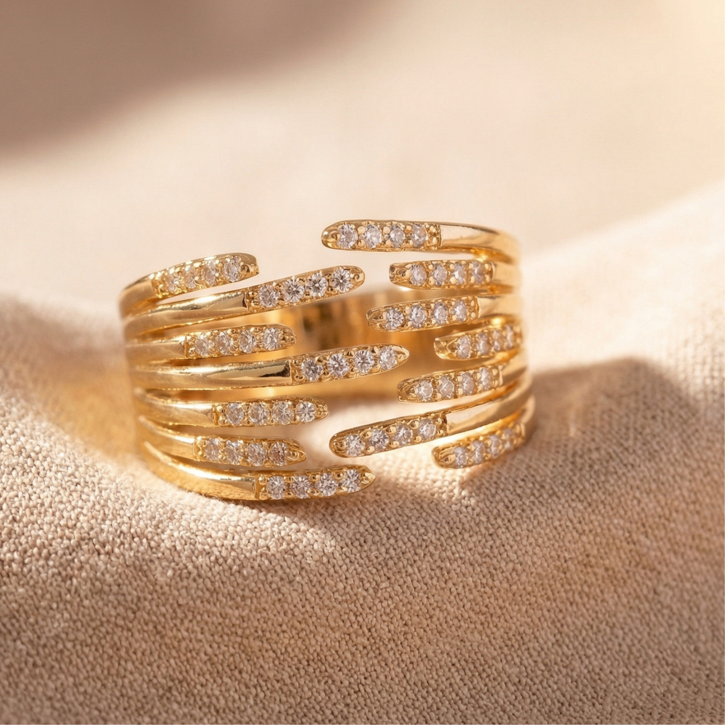 Golden Cross Zircon Ring (Free Size)