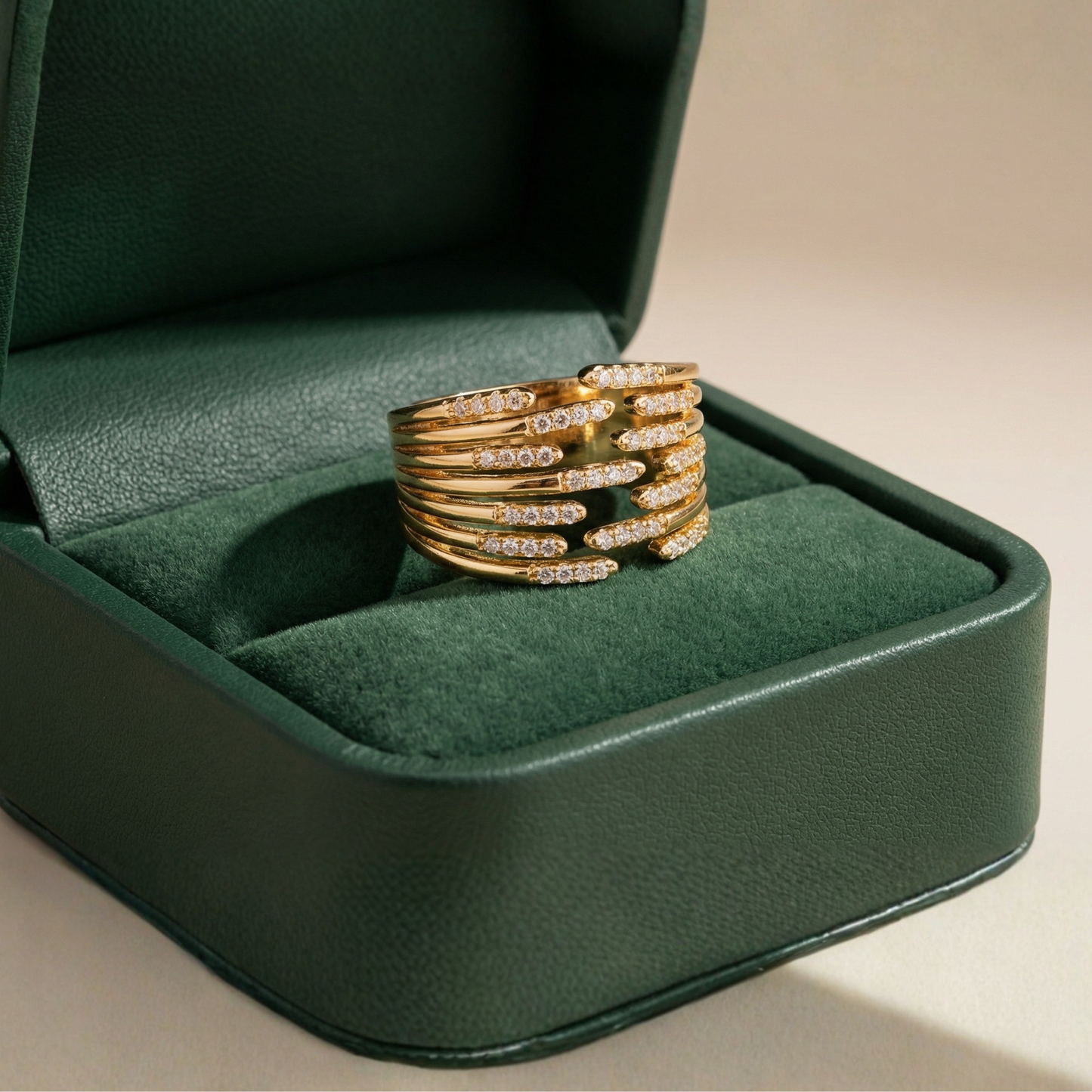 Golden Cross Zircon Ring (Free Size)