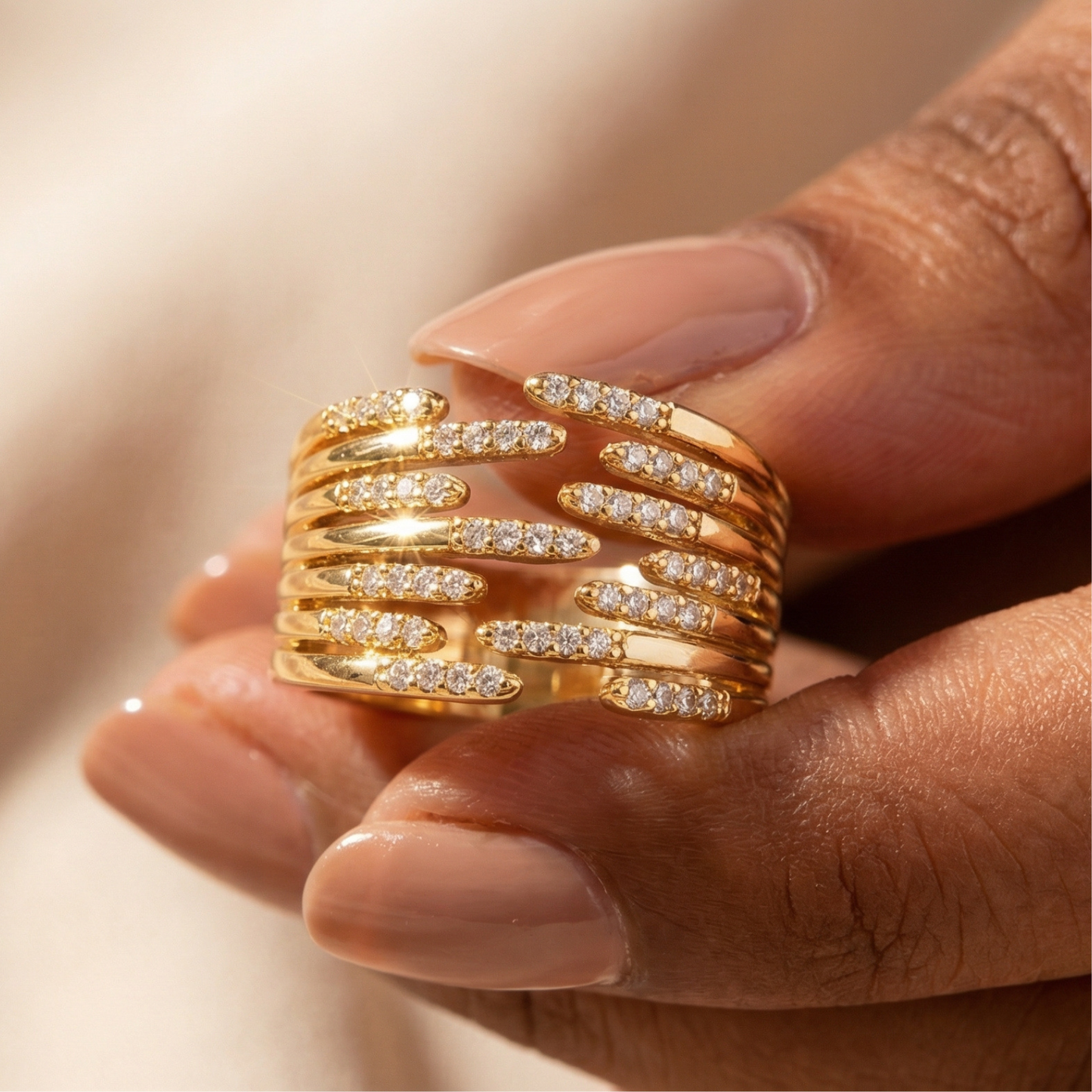 Golden Cross Zircon Ring (Free Size)