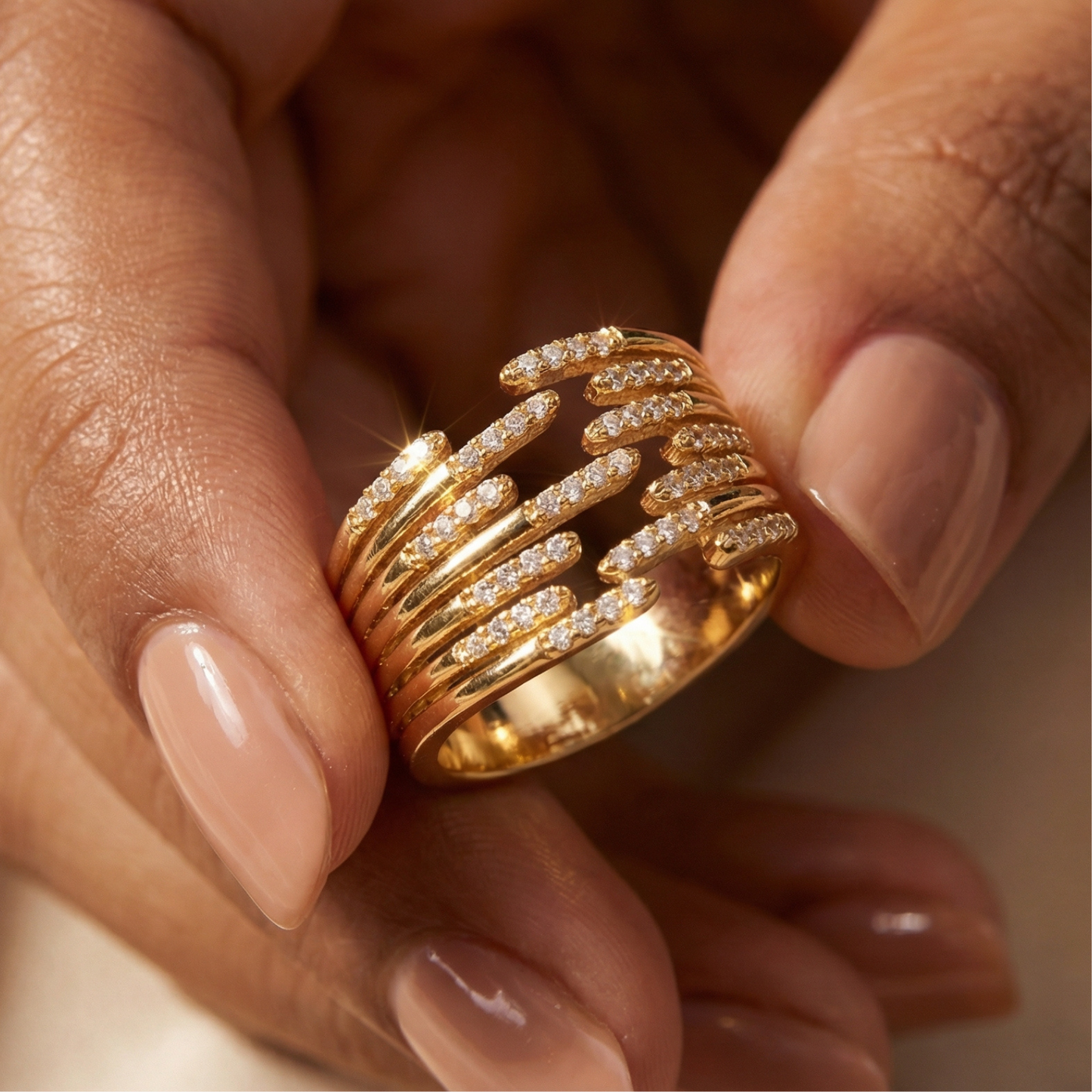 Golden Cross Zircon Ring (Free Size)