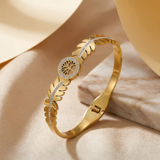 Golden Clover Leaf Bangle (Free Size)