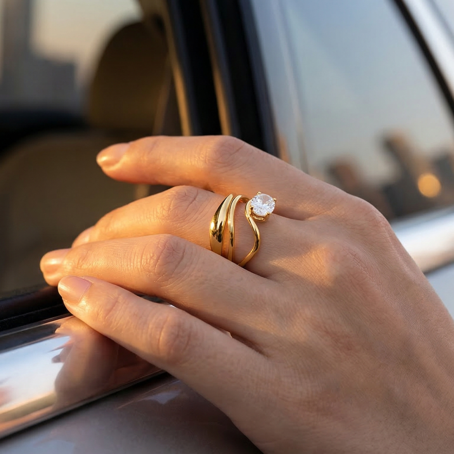 Golden Luxe Starlight Ring (Free Size)