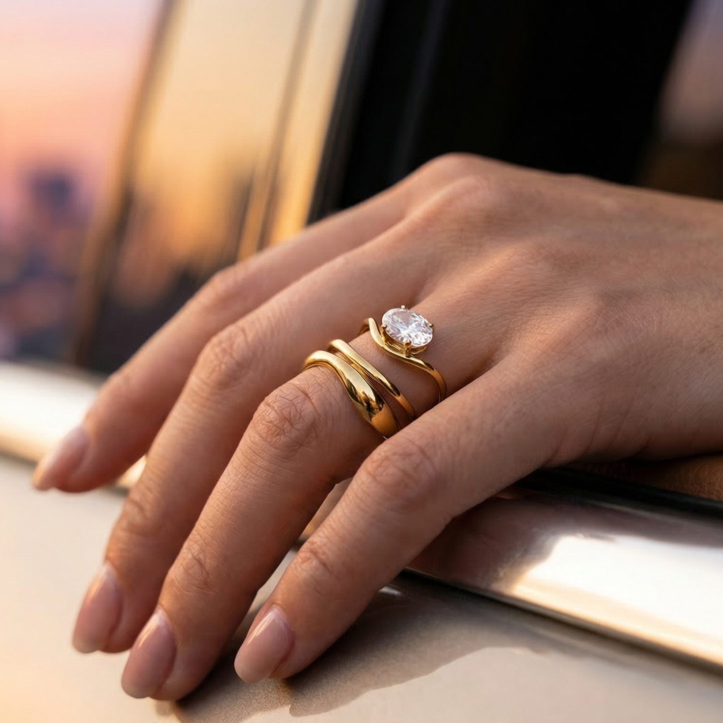 Golden Luxe Starlight Ring (Free Size)