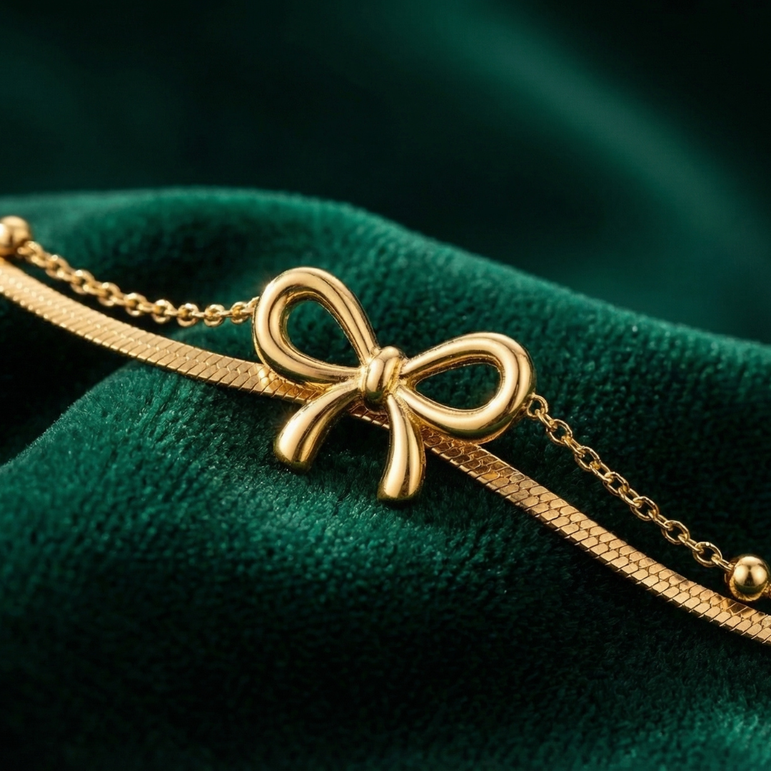 Golden Bow Charm Anklet