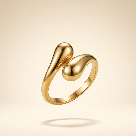 Golden Teardrop Open Ring (Free Size)