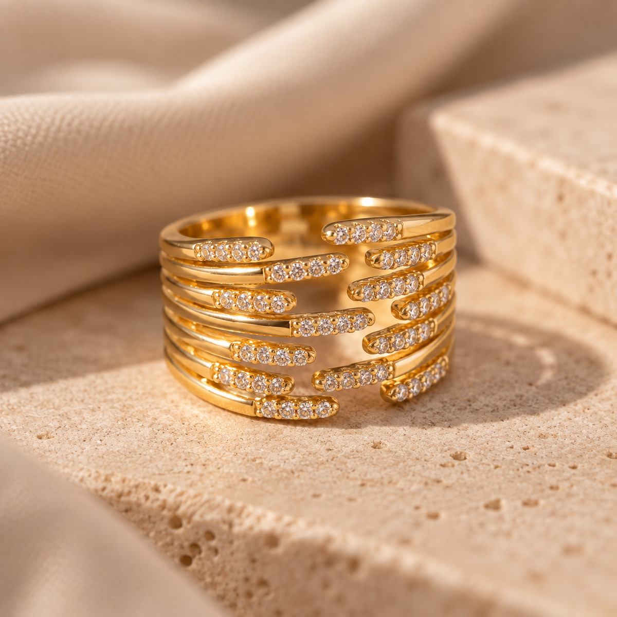 Golden Cross Zircon Ring (Free Size)